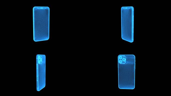 蓝色全息线框科技苹果手机素材动画带通道
