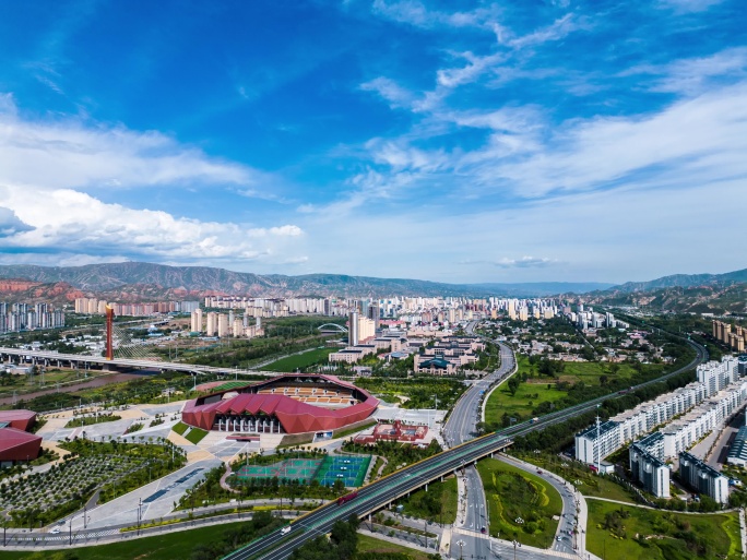 青海海东乐都城市建设全景航拍延时摄影