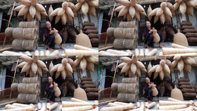 越南渔民在越南的Thu-Sy村为捕鱼设备制作篮子。