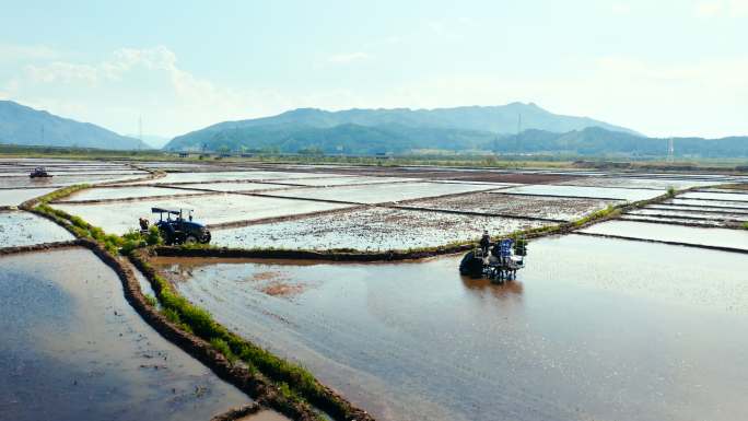 春播 稻田 机械化耕种 山水中国