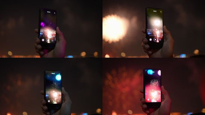 智能手机和烟花拍视频焰火晚会手持
