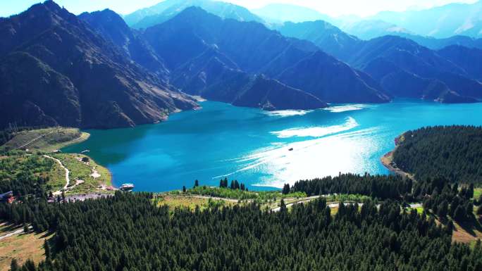 新疆天山天池景点4k航拍