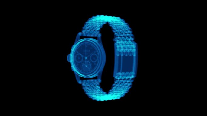 蓝色全息透明投影科技机械手表素材带通道