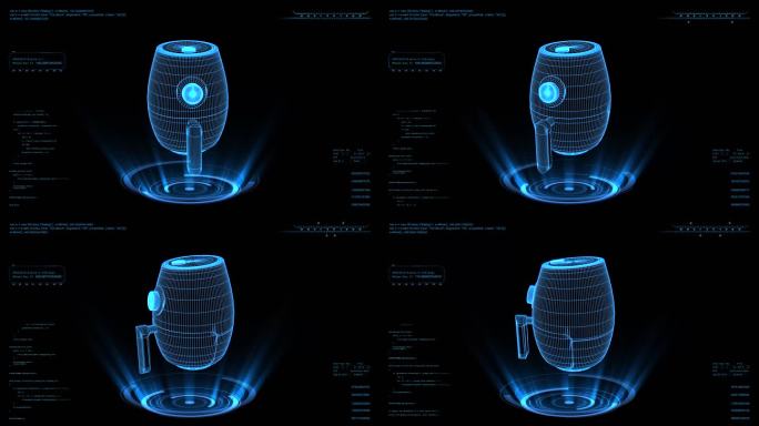 蓝色全息线框科技空气炸锅素材带通道