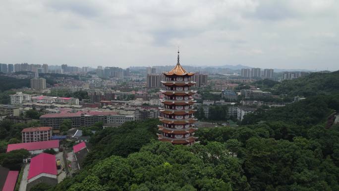 旅游景区湖南益阳古塔航拍