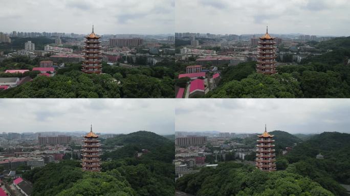 旅游景区湖南益阳古塔航拍