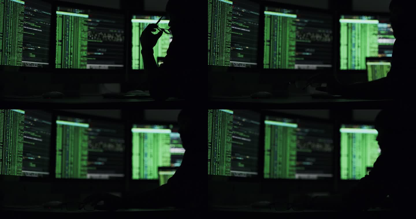 一个黑客在使用计算机时看起来很紧张的4k视频片段