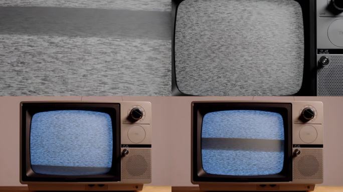 1970年代的典型便携式电视，屏幕上有干扰。彩色。
