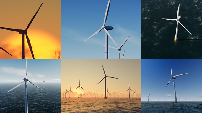 风车海上风力发电清洁能源海上风机潮汐电力