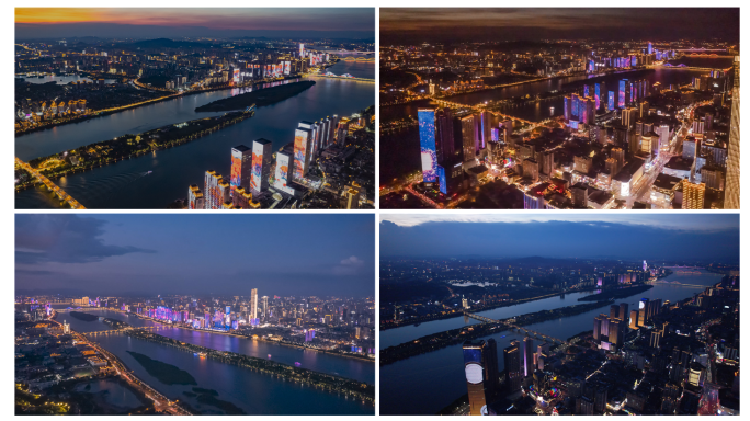 长沙橘子洲夜景航拍延时