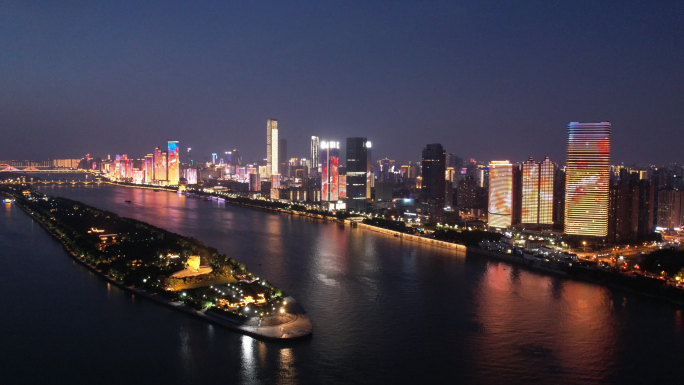 长沙橘子洲夜景航拍延时