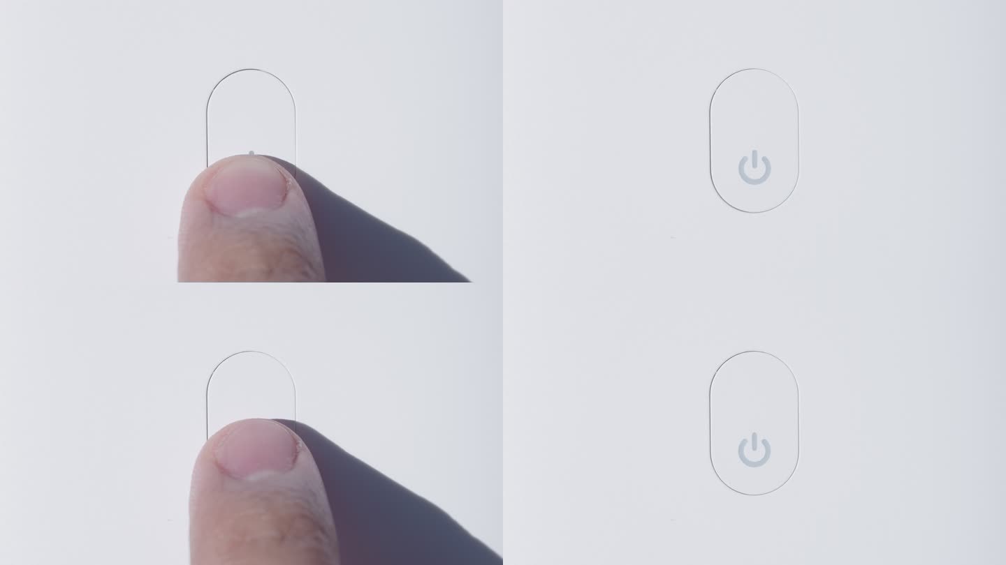 人的手指按下电源按钮以打开和关闭电气设备