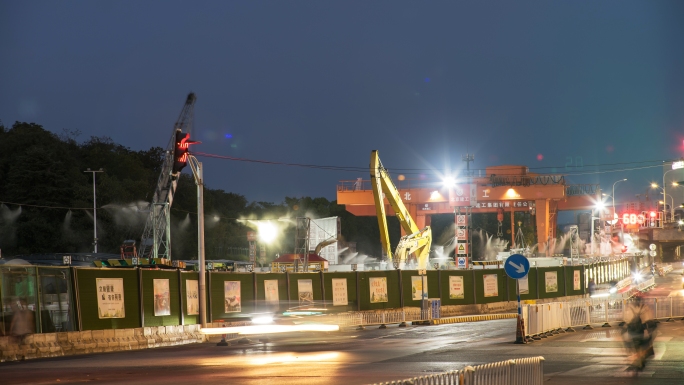 道路工地延时 夜间施工延时