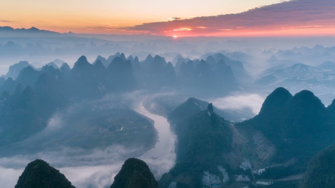 桂林鸟瞰图-延时大山仙境群山