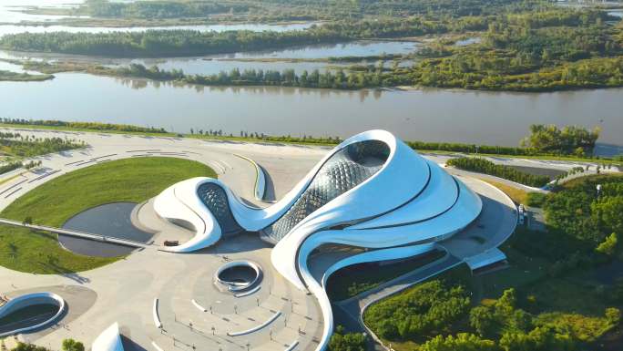 4K哈尔滨城市素材大剧院航拍黑龙江地标