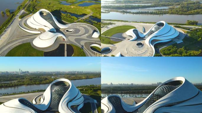 4K哈尔滨城市素材大剧院航拍黑龙江地标