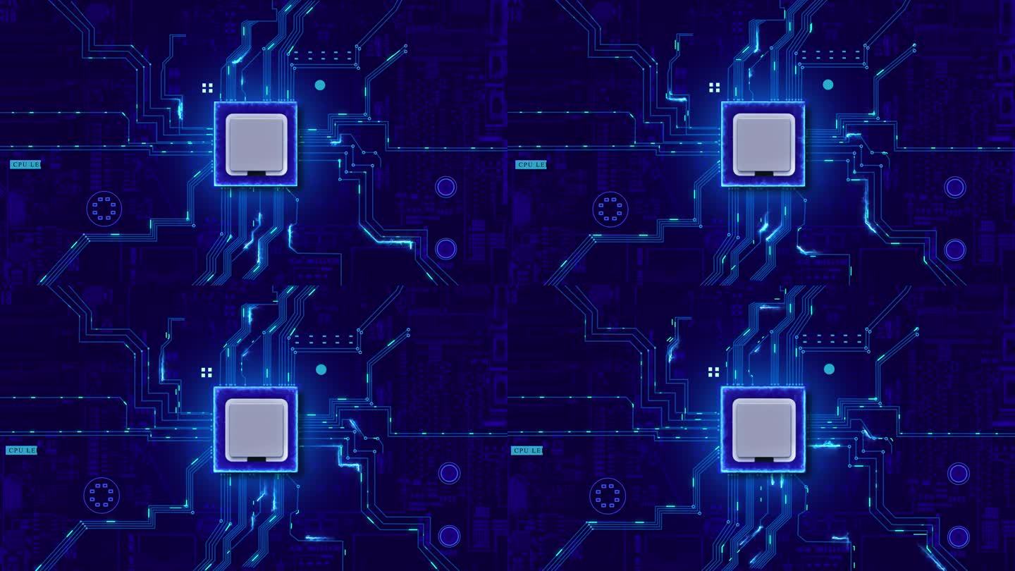 电路板背景-复制空间，蓝色-可循环动画-计算机，数据，技术，人工智能