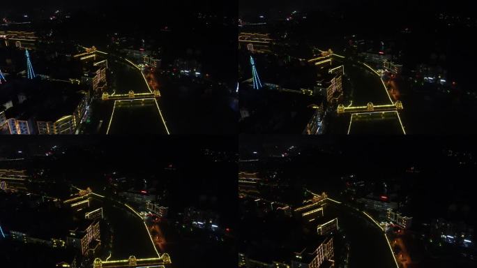 少数民族侗族风雨桥夜景航拍