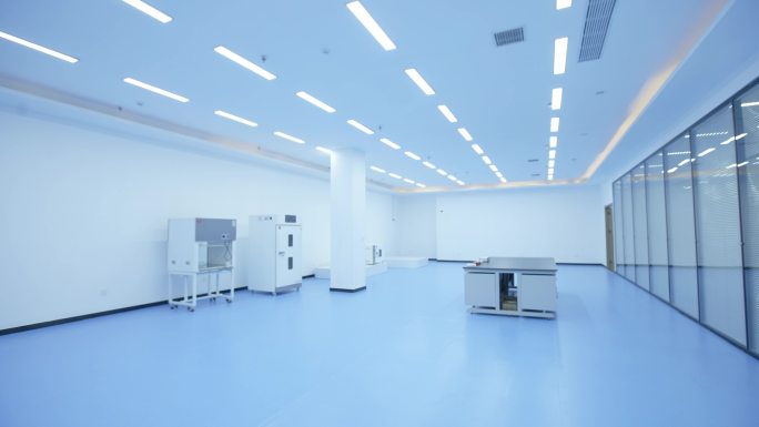 空荡的蓝色科技实验室室内