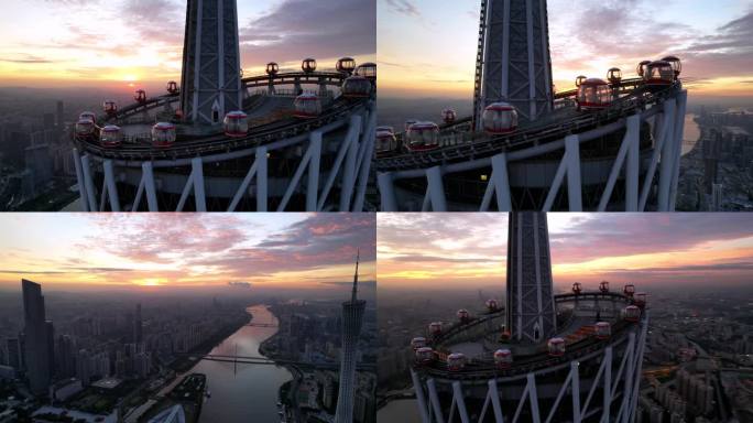 航拍中国第一高塔-广州塔的朝霞景色