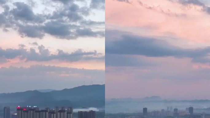 高清竖屏航拍玉林容县黄昏时分