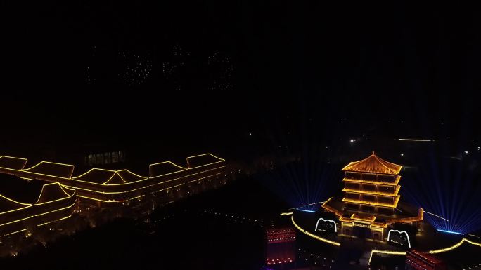 河南焦作温县陈家沟万人习练太极拳夜景航拍