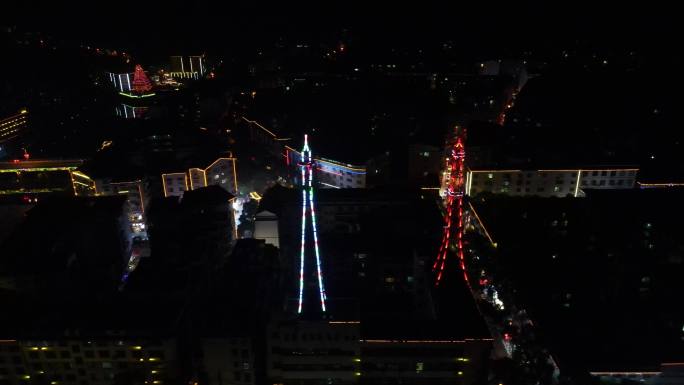 城市航拍湖南通道电视塔夜景 (2)