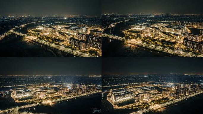 航拍香港科技大学（广州）南沙夜景延时