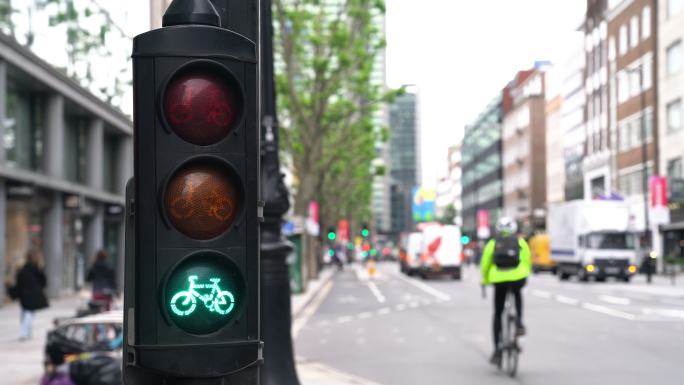带有自行车图标的绿色交通灯