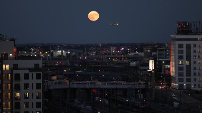 纽约市的满月月黑风高明月月光月球月圆夜