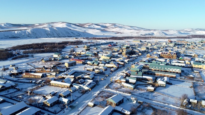 航拍全国惟一的俄罗斯族民族乡：恩和的雪景