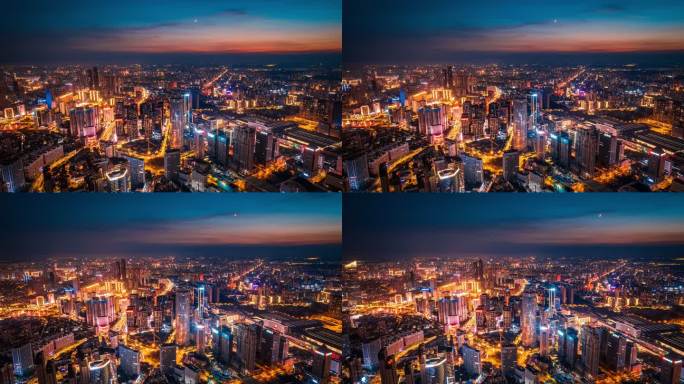 辽宁沈阳城市风景夜航市中心航拍延时摄影