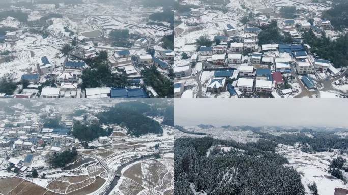 大气南方乡村雪景航拍