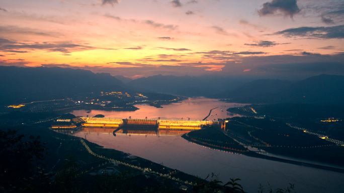 三峡大坝 晚霞 美丽中国