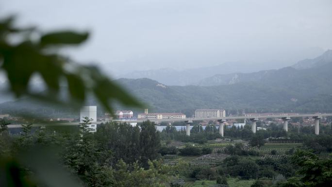 山区空中地铁森林行驶中的高铁