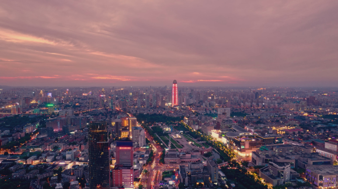 泉城广场夜景航拍延时4K