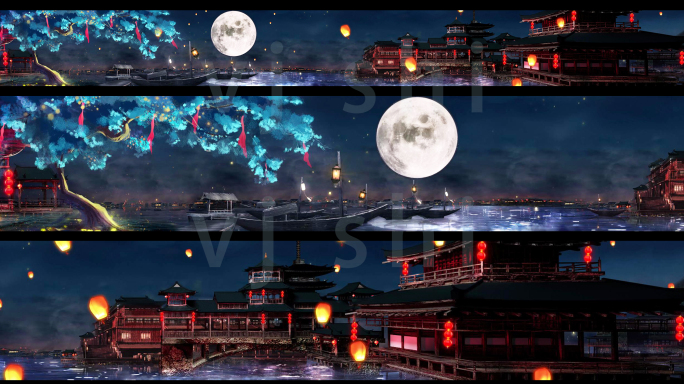 9k古风中秋月夜背景视频