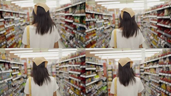 超市里戴着防护面罩的女人。