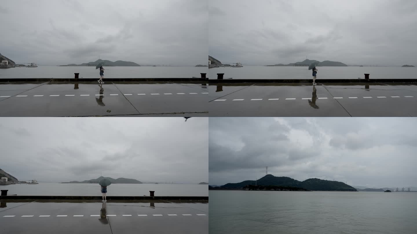 虾峙岛-少女雨天海边散步