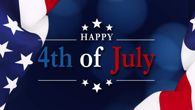 7月4日独立日的概念-7月4号的信息，坐在波纹美国国旗后面的深蓝色波基背景上