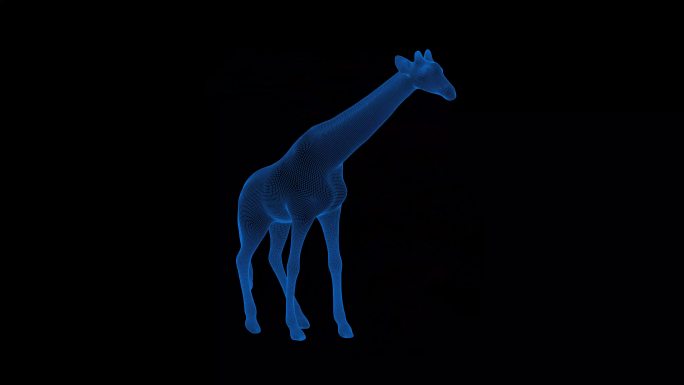 4K蓝色全息科技线框动物长颈鹿素材带通道