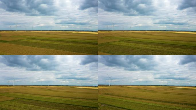 风力涡轮机和农业领域的鸟瞰图