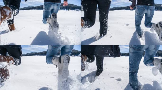 在雪中奔跑冰雪冬奥会雪地运动极限项目曲棍