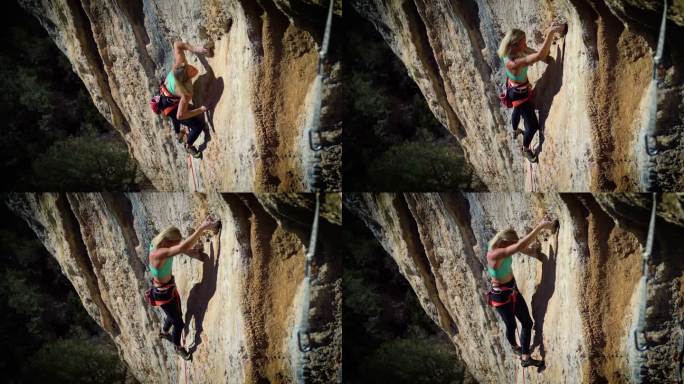 女子攀岩运动路线女人实拍爬山