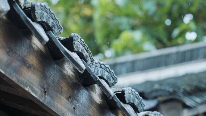 乌镇古镇屋檐屋顶古建筑雨景江南园林古镇