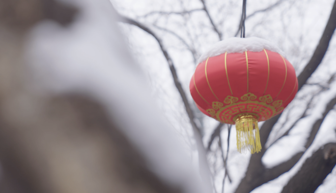 北京下雪 红墙红灯笼