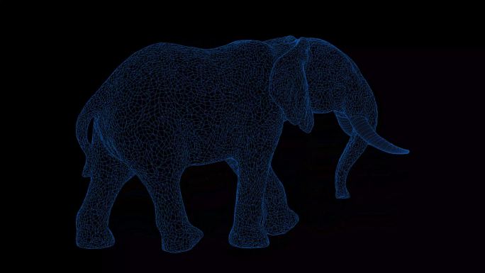 4K蓝色全息科技线框动物 大象素材带通道