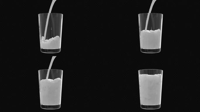 原创三维玻璃杯倒牛奶视频素材带通道