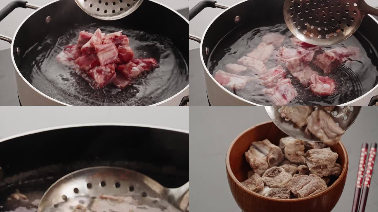 水煮排骨猪肉食欲4k升格慢镜头