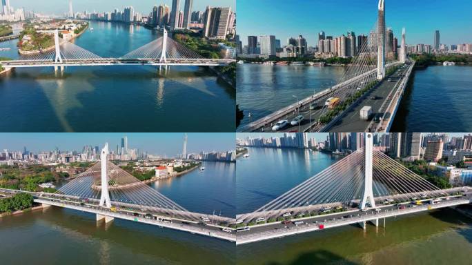 视频合集航拍广州珠江风光海印大桥交通